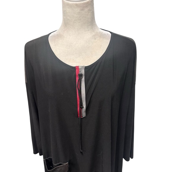 IC BY CONNIE K Top Womens Size XL Black Pocket Asymmetric Long Sleeve‎ Tunic USA - Picture 3 of 10
